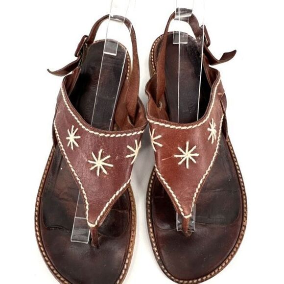 Vintage 90s Ann Taylor Womens Leather Embroidered Slingback Sandals Brown Size 9 - Picture 3 of 10